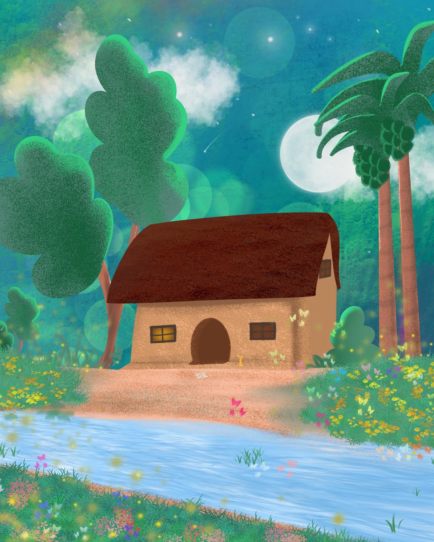 A sweet cottage, moonlight, and butterflies in a childlike style. This Paint By Numbers kit is perfect for Canadian families and young-at-heart creators.