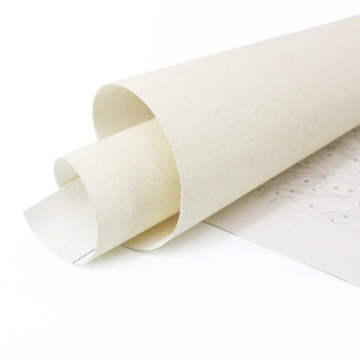 Rolled high-quality canvas close-up for Paint By Numbers Kit Canada, showing printed outlines ready for painting