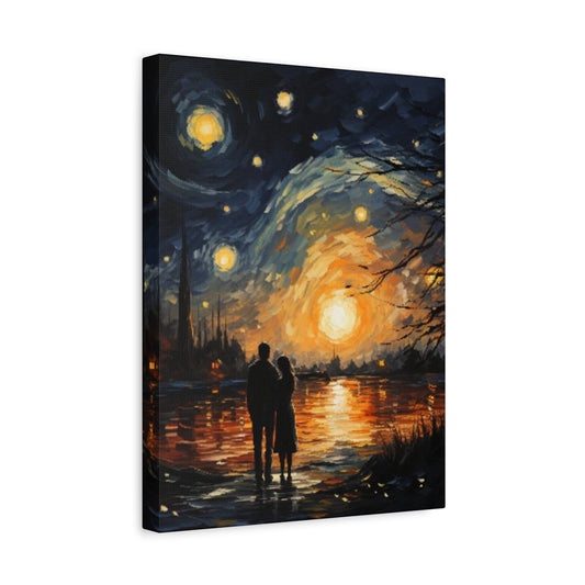 Paint By Numbers kit of a romantic sunset inspired by Van Gogh’s brushwork, showing vivid skies and serene landscape in warm colours, ideal for adult art lovers in Canada shown in a frame.