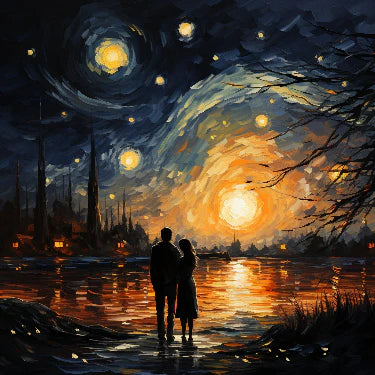 Paint By Numbers kit of a romantic sunset inspired by Van Gogh’s brushwork, showing vivid skies and serene landscape in warm colours, ideal for adult art lovers in Canada.
