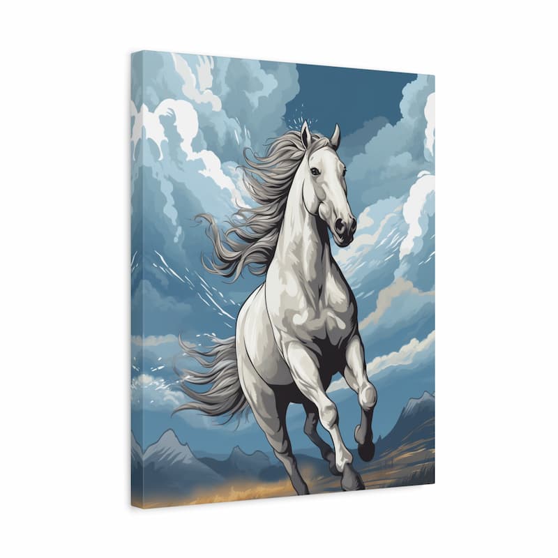 White horse running freely under open sky – Spirit of Freedom paint by numbers kit shown in a frame