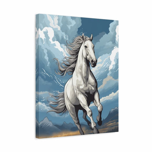 White horse running freely under open sky – Spirit of Freedom paint by numbers kit shown in a frame