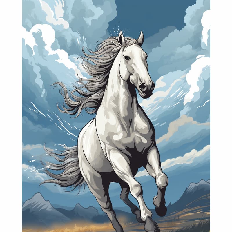 White horse running freely under open sky – Spirit of Freedom paint by numbers kit