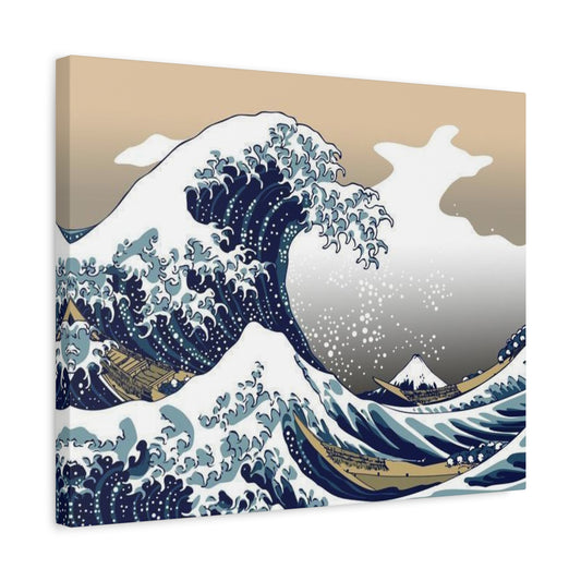 The Great Wave of Kanagawa Paint By Numbers Kit featuring iconic Japanese wave art with Mount Fuji in the background and traditional boats battling rough seas shown in a frame
